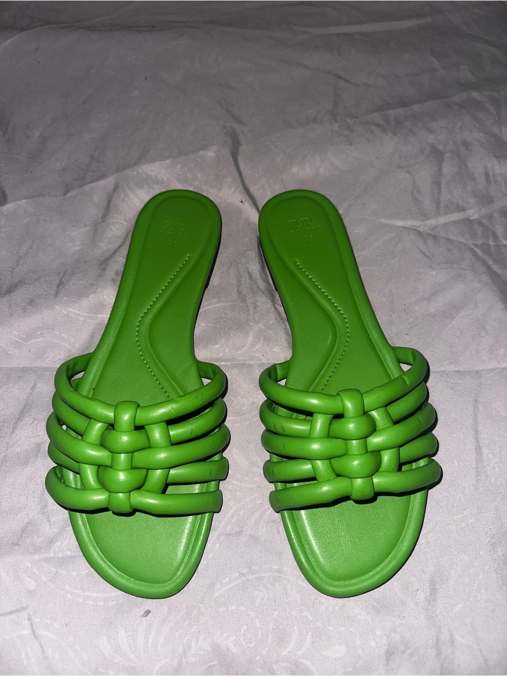 Zara Bright Green Woven Slide Sandals